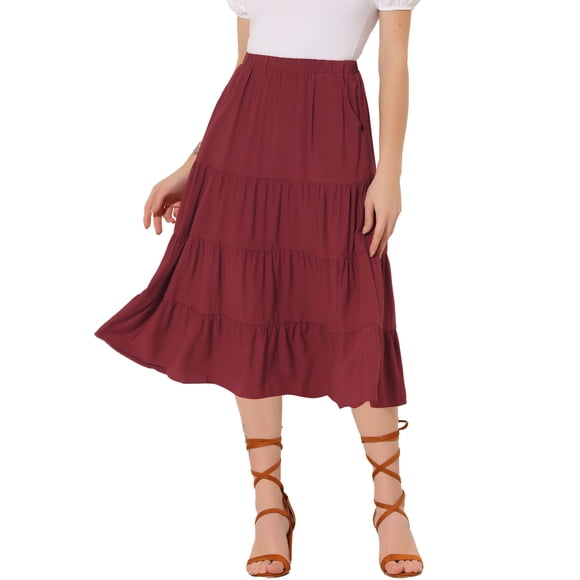 Falda Larga Allegra K Vino rojo XS