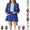 001-Blue, variant on VOUZZA Girls Clothing Set Single Long Sleeve Blazer and Shorts 2-Piece Elegant Suit 3-14Y