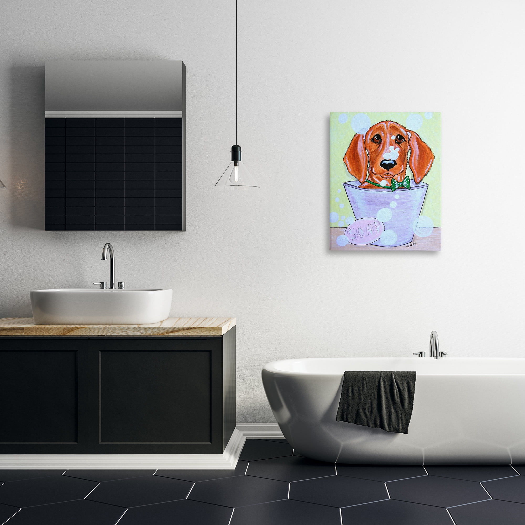 Stupell Industries Puppy with Soap Bubbles Animals & Insects Painting Gallery Wrapped Canvas Art Print Wall Art, 24 x 30
