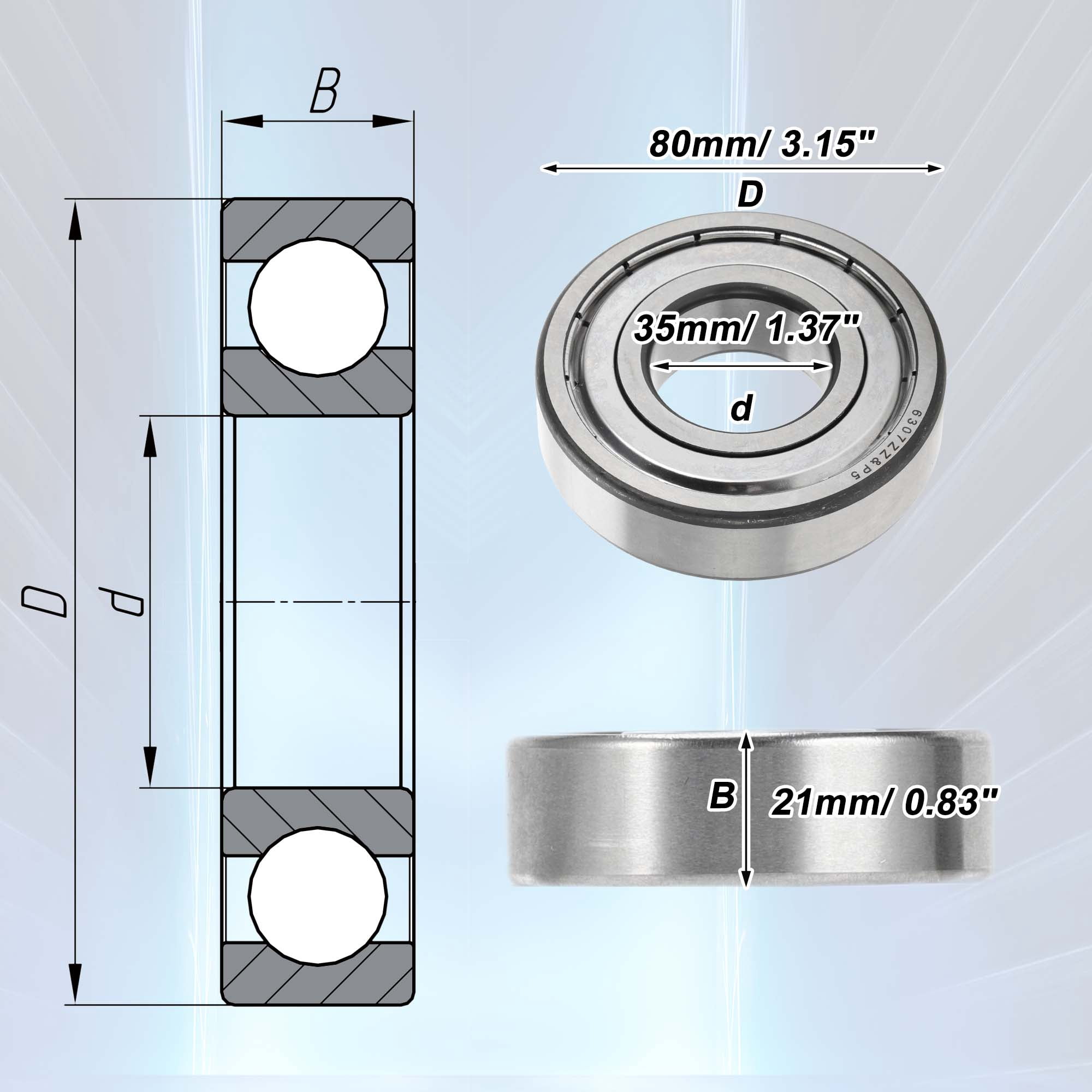 Unique Bargains 6307ZZ Deep Groove Ball Bearings 35*80*21mm 1Pcs Lubricated Bearings SilverTone Scooter Skateboard Wheel