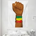 thumbnail image 1 of Rasta Tapestry, Ethiopian Rebellion Symbol Wrist with Flag Colors Art Print, Wall Hanging for Bedroom Living Room Dorm Decor, 60W X 80L Inches, Brown Green Yellow Red and Green, by Ambesonne, 1 of 2