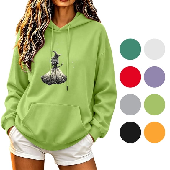NSLGXD Vintage Witch Graphic Womens Hoodie Halloween Gothic Oversized Baggy Pocket Hooded Sweatshirt Long Sleeve Casual Autumn Pullover Tops S-2XL