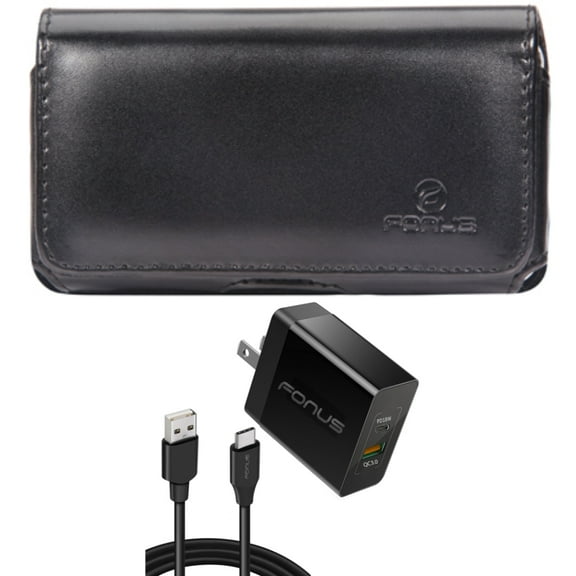 36W PD Home Charger w Case Belt Clip for Samsung Galaxy S22,S21,S20 - Fast Type-C 6ft Long Cable USB-C, Leather Swivel Holster