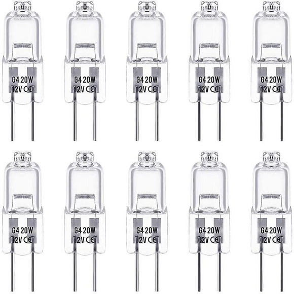 G4 Halogen Glühbirnen, 12V 20W Halogen Stiftsockel Lamp, 2800K Warmweiß, dimmbar, G4 Niedervolt Halogenlampe, klare Kapsellampe, 10er Pack