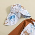 thumbnail image 5 of LIIPEE Boys Swimwear Summer New Fashion Long Sleeve Ocean Animal Printed Round Neck Zipper Romper Swimsuit With Cap Toddler Versatile Vacation Beachwear,Brown,12-18 Months, 5 of 8