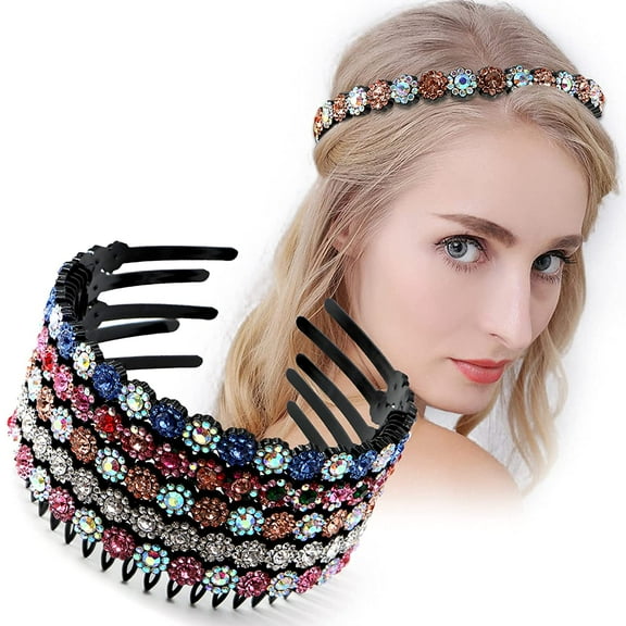 ZOUYUE Wave Rhinestone Headbands 5pcs Plastic Tooth Comb Headbands Crystal Hair Loop Non-slip Wavy Hairbands for Women Girls