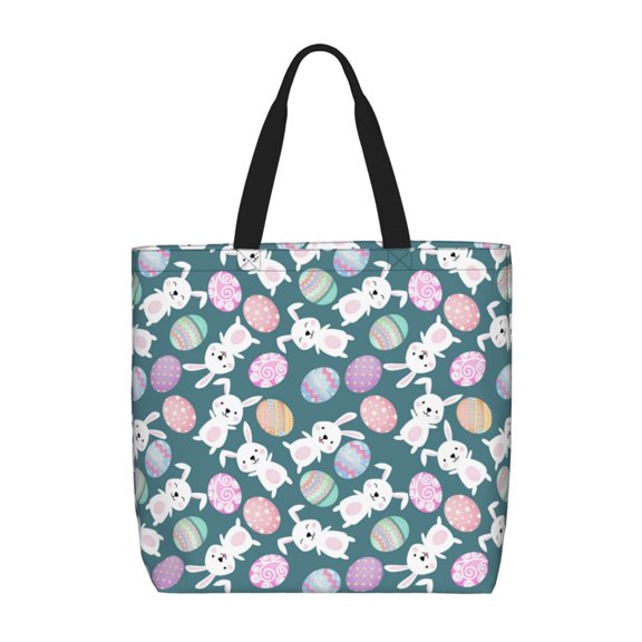 Hirioo Cute Rabbit Easter for Tote Bag for Women, Quilted Shoulder Bag with Zipper, Large Capacity Handbags for Casual, Travel, Work