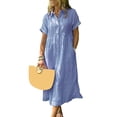 thumbnail image 2 of Joernso Striped Lapel Button Down Shirt Dress with Pockets Summer Casual Short Sleeve A-line Long Shift Beach Dress for Women, 2 of 8
