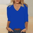 thumbnail image 2 of DondPO Womens tops Women's Summer Solid V Neck 3/4 Sleeve Loose Casual top Shirts for Women Blouses for Women Blue 3XL, 2 of 5