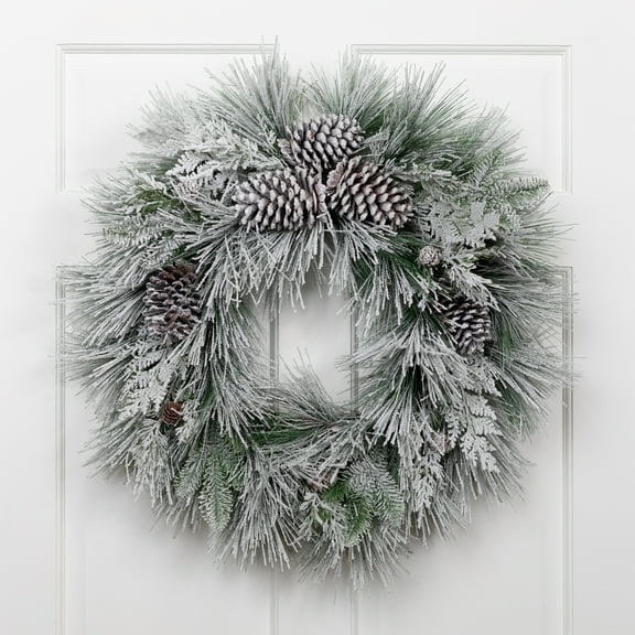 Northlight Snowy Long Needle Pine and Pinecone Artificial Christmas Wreath - 26" - Unlit