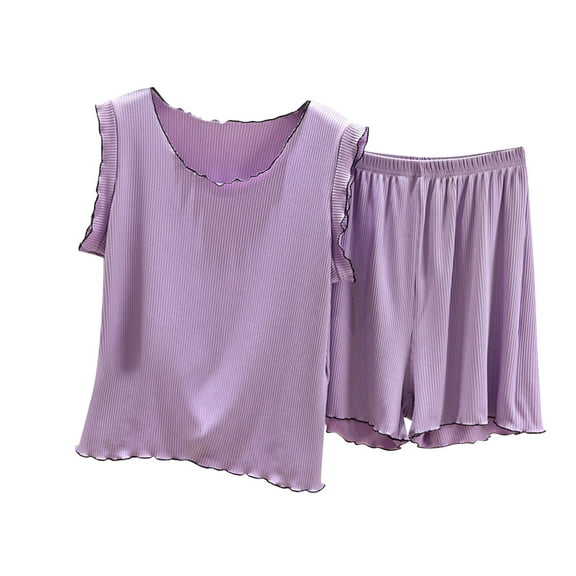 FAIWAD Women 2 Piece Pajama Set Sleeveless Ruffle Tank Top and Shorts Soft Comfy Pjs Sets Summer Loose Loungewear