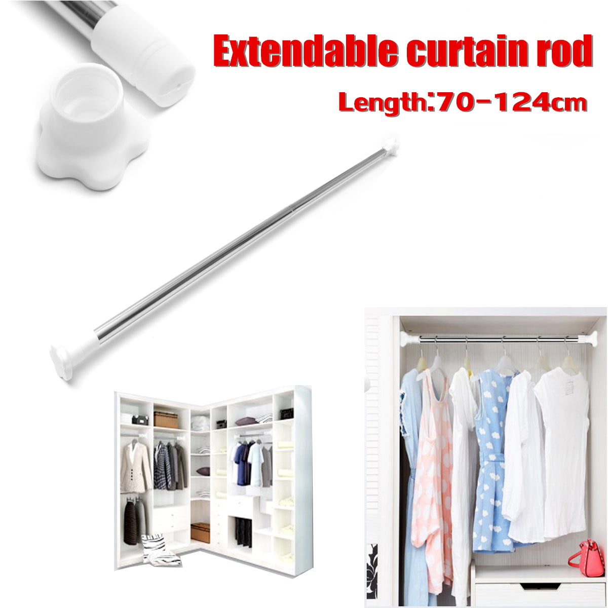 Extendable Telescopic Shower Curtain Rail Rod Pole Window Curtain Bath Wardrobe 