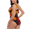 thumbnail image 4 of Sikiie Marigold Flowers In Different Colors Print Women One Piece Swimsuits Tummy Control One Shoulder Bathing Suits Ruffle Swimwear, From S to XXL-Medium, 4 of 6