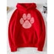 thumbnail image 3 of Sudadera con capucha cálida para mujer, con estampado de huellas, vellones, bolsillo, sudadera suelt Abanopi Rojo/Pequeña, 3 of 4