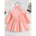 thumbnail image 2 of Nituyy Toddler Girls 2 Piece Outfits Solid Color Ruffle Long Sleeves A-Line Dress and Headband for Party Cute Clothes, 2 of 7