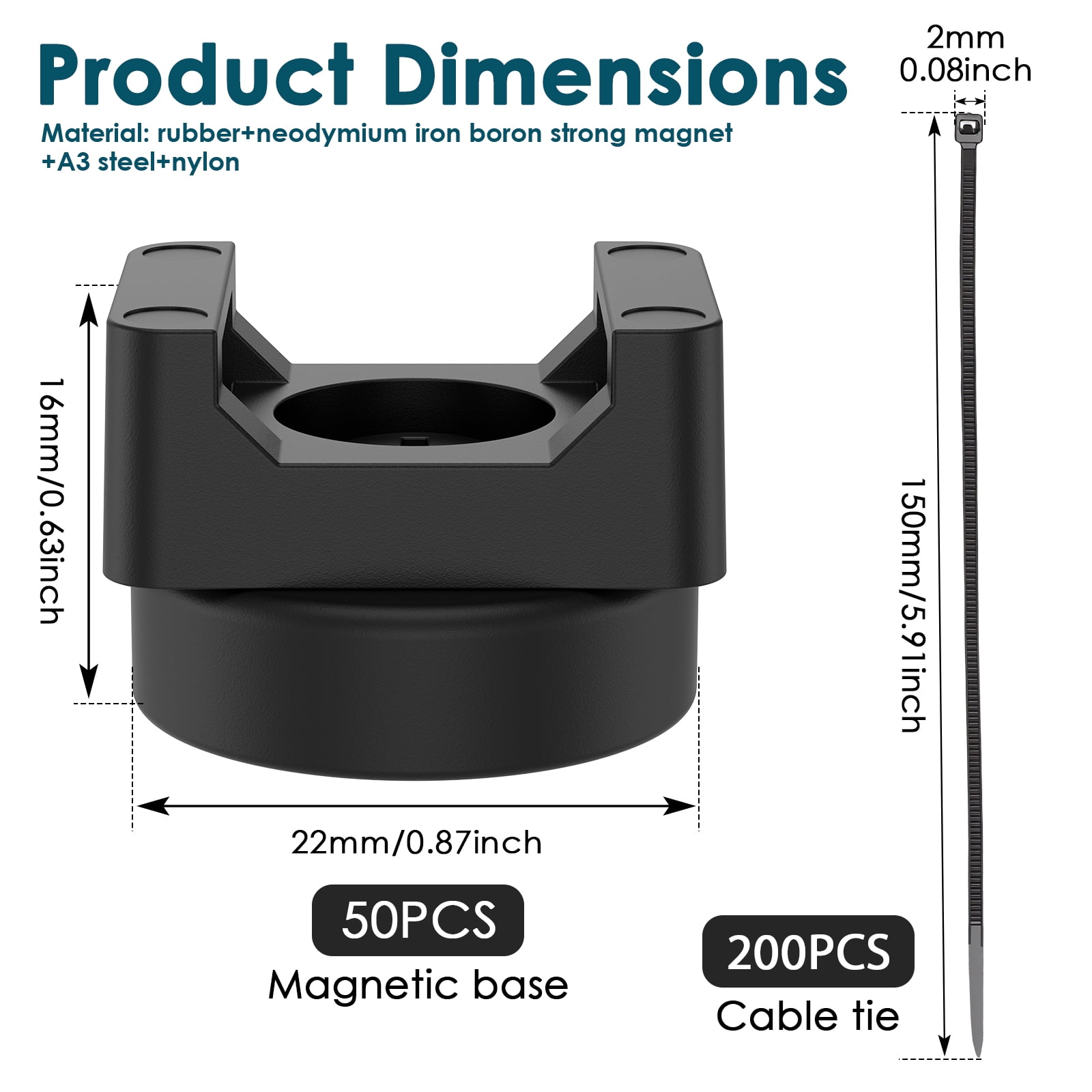 Grusce Magnetic Cable Ties Set, 25 Magnetic Tie Mounts with 200 Cable Ties, Wire Holder Cables Management, Multipurpose Electrical Cord Holders Organizer for Home Office