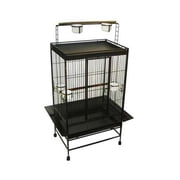 WI32 3/4" Bar Spacing Play Top Wrought Iron Parrot Cage - 32"x23" In Antique Silver