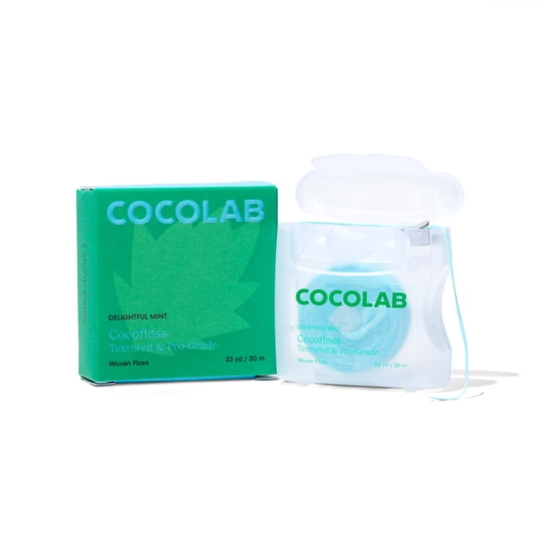 Hilo dental tejido Cocofloss, cuidado bucal diseñado por dentistas, hilo dental encerado con menta, expandible, vegano, apto para niños, con aceite de coco, 1 carrete (33 yd)