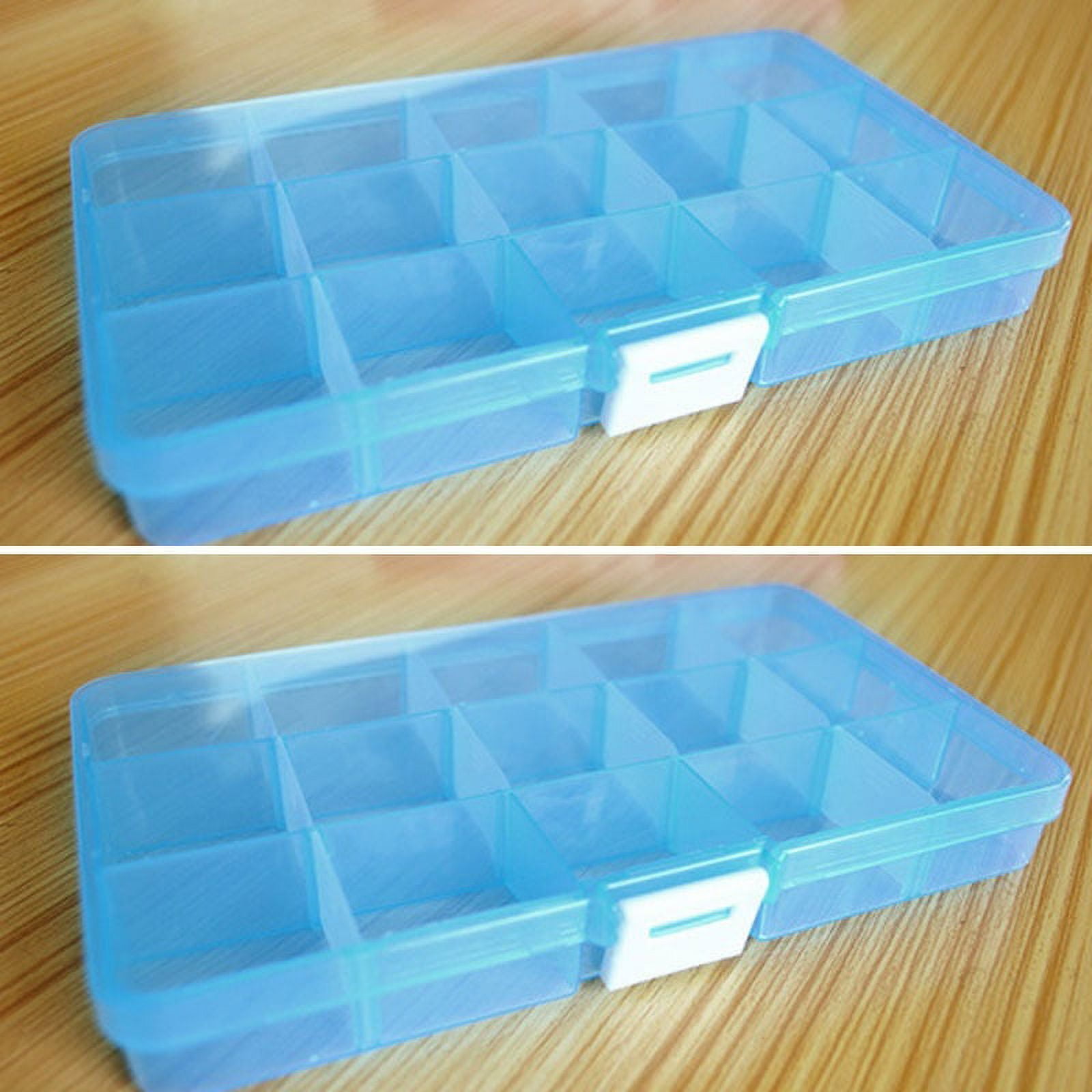 yueton 2 Pcs 10 Compartment Slot Adjustable Jewelry Bead Organizer Box Storage Container Case (Clear+Blue)