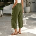 thumbnail image 5 of Oiangi Women's Wide Leg Capri Pants Elastic Waist Drawstring Ruched Capris Casual Button Pockets Crop Trousers for Vacation Travel Army Green 2XL, 5 of 8
