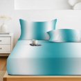 thumbnail image 6 of Full Size Fitted Sheet Set - Turquoise White Ombre 3 Piece Bedding Sets 16" Deep Pocket Fitted Sheet with 2 Pillowcases Abstract Art Modern Teal Gradient Brushed Microfiber Hotel Luxury Bed Sheets, 6 of 9