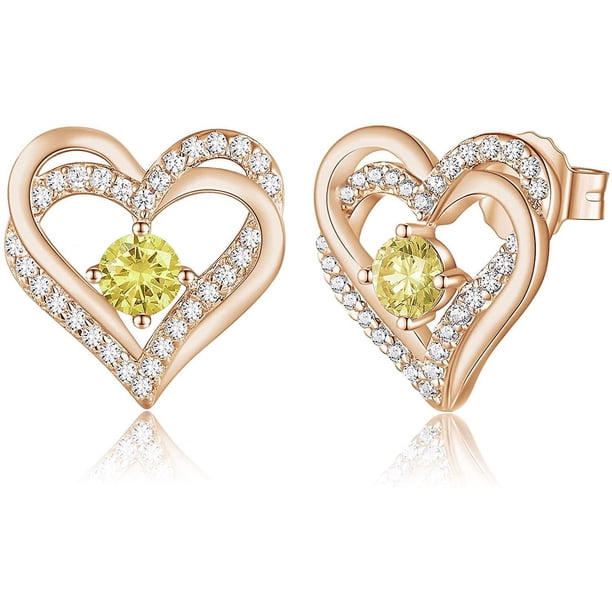 Pendientes de tuerca de plata de ley 925 con piedra natal, joyería para mujer, chapado en oro blanco/rosa, San Valentín, Navidad, aniversario, cumpleaños, joyería, regalos para él