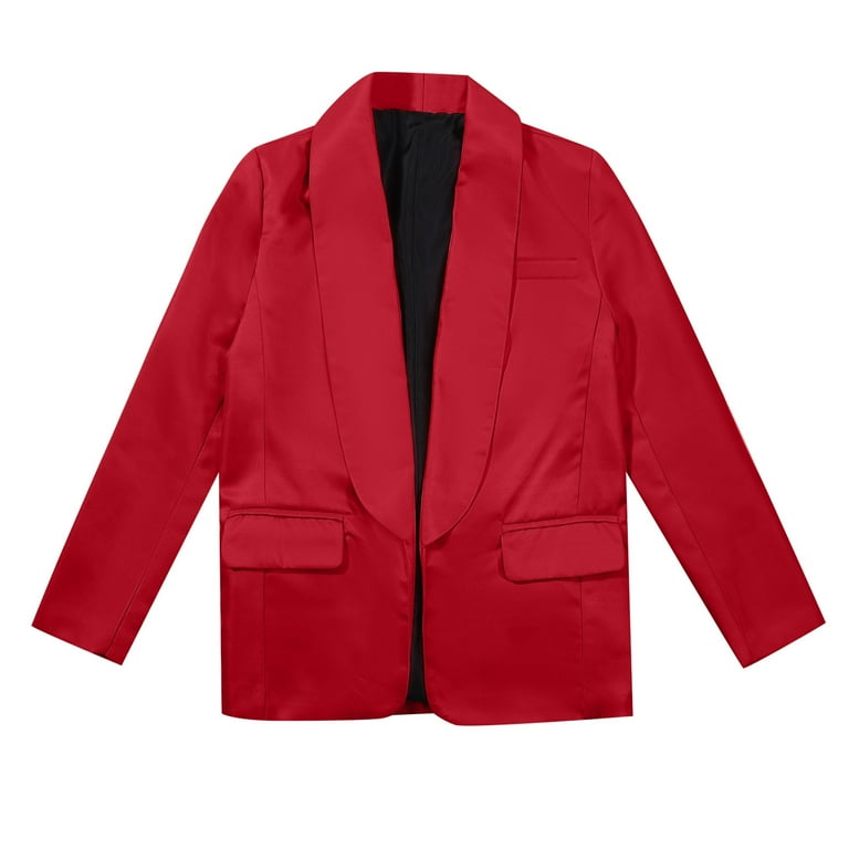 Blazer for Kids Long Sleeve Lapel Collar Open Front Casual Red