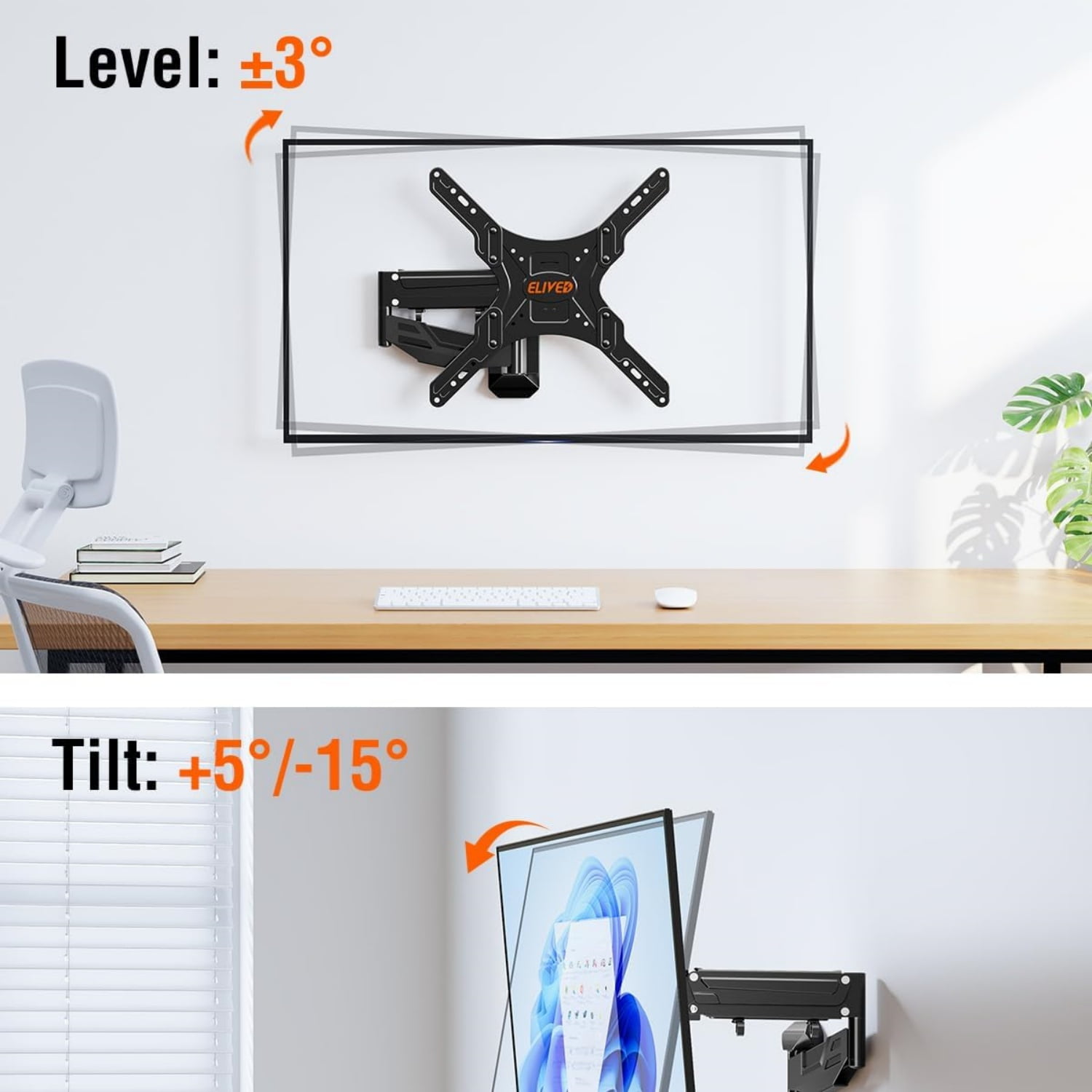 Height Adjustable TV Wall Mount for Most 23-55 Inch tvs, Spring Arm Full Motion Swivel Tilt Articulating TV Mount Bracket, Support 11-66 lbs