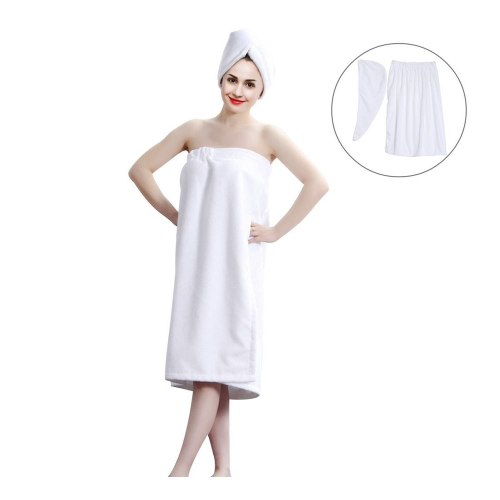 Women's Bath Wrap Set, Adjustable Bathing Bathrobe and Hair Drying Cap