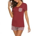 thumbnail image 3 of Pyjama d'Été 2020 Rayé Col en V Manches Courtes Shorts Ensemble Deux Pièces Service à Domicile Survêtement Femme, 3 of 10
