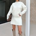 thumbnail image 4 of Preppy Chic suéter con cuello redondo Mini falda conjunto de dos piezas para mujer Otoño Invierno sólido traje de punto de manga larga trajes sueltos de calle alta, 4 of 4