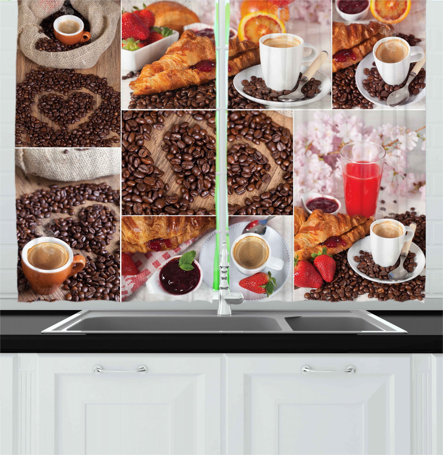 Kitchen Curtains 2 Panels Set Collage, Coffee Cup Curtains For Kitchen
