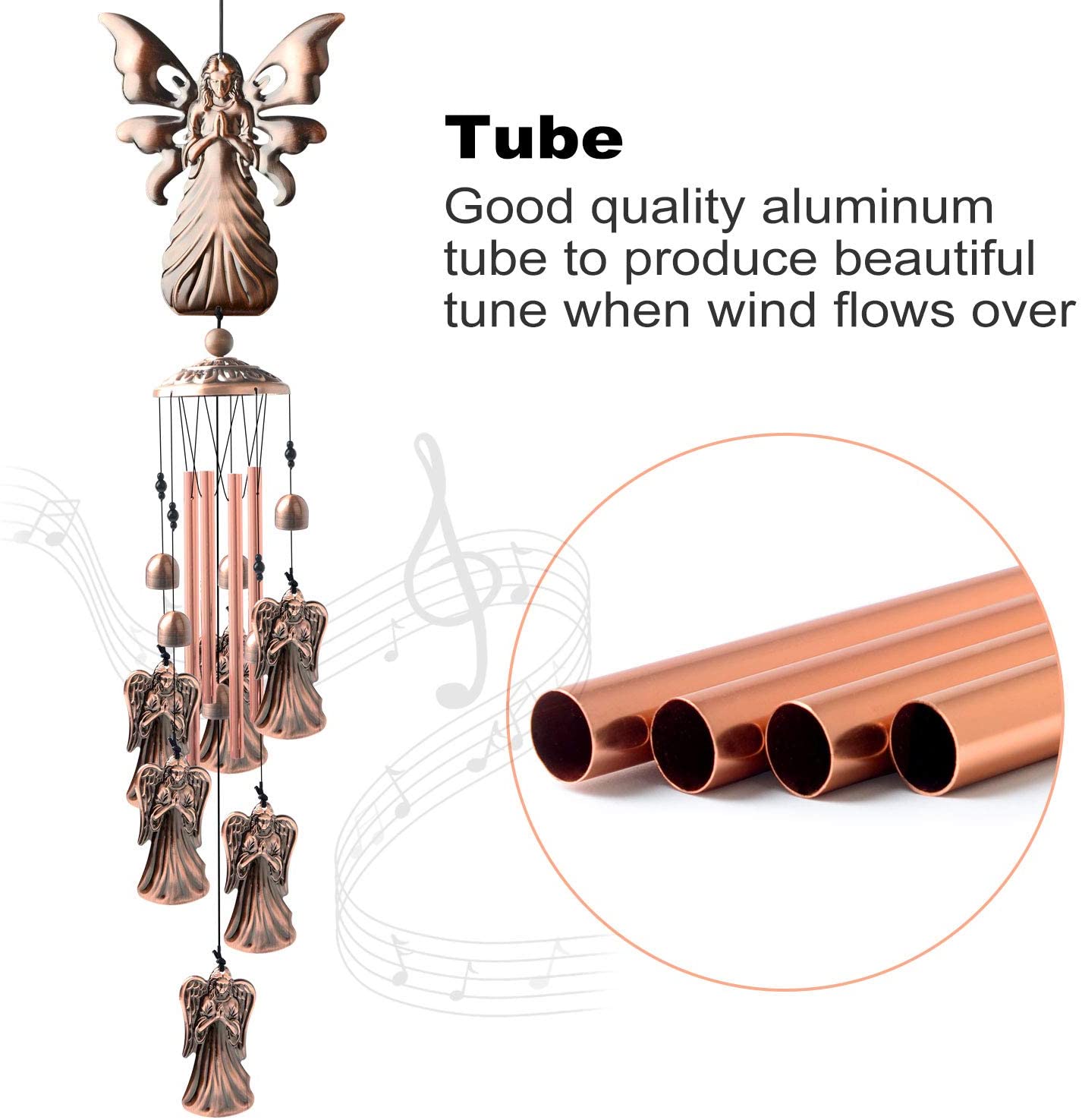 JOBOSI Angel Wind Chime Black Cover Solar Wind Chimes Outdoor Gardening Gifts for mom Unique Birthday Gifts for Women who has Everything Mother Gifts Gifts for Girlfriend Valentine Gifts for Wife