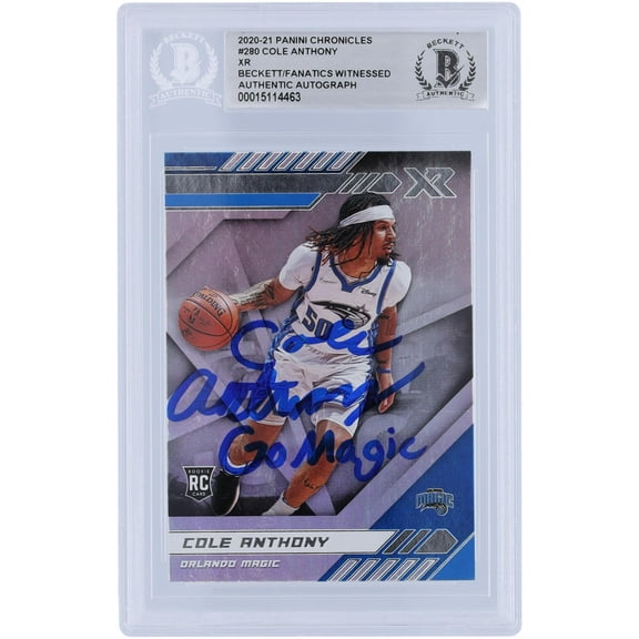 Cole Anthony Orlando Magic Autographed 2020-21 Panini Chronicles XR #280 Beckett Fanatics Witnessed Authenticated Rookie Card with "Go Magic" Inscription - Fanatics Authentic Certified
