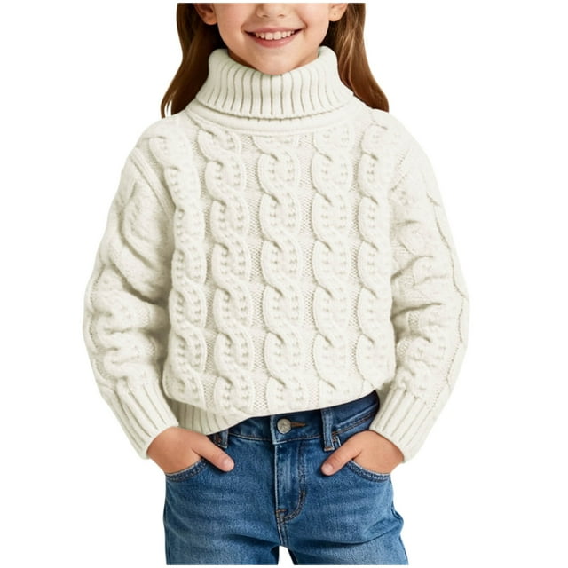 Birdeem Chandail Tricoté d'Hiver pour Enfants, Couleur Unie, Col Montant, Col Rabattable, Haut à la Mode, Hauts pour Enfants