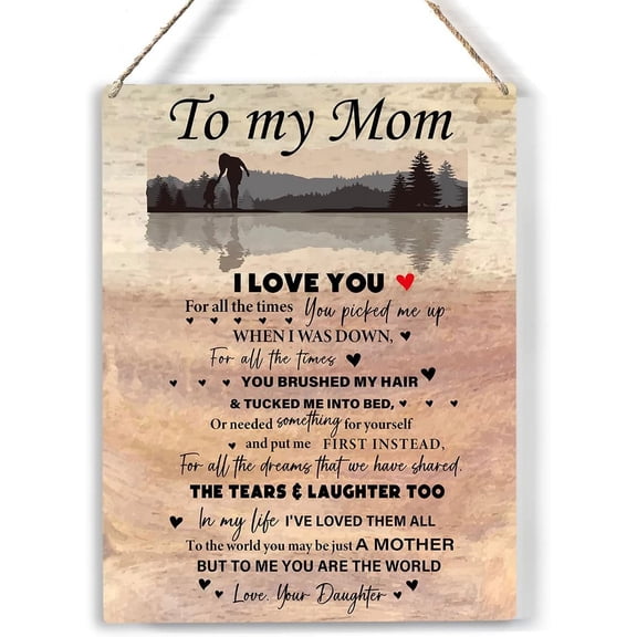 Mother's Day Wood Sign to My Mom I Love You Wooden Signs Rustic Hanging Plaque Home Wall Art 8x10, Perfect Mother Sign Wall Decor for Home Bedroom