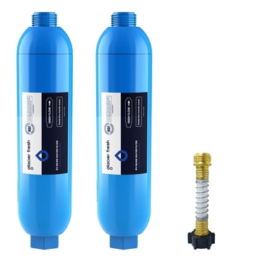 GLACIER FRESH RV Marine Water Filter with 1 Flexible Hose Protector, Greatly Reduces Bad Taste, Odors, Chlorine and Sediment in Drinking Water, 2 Pack