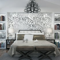 Decorative Floral Wallpaper Non-Woven Cream White Damask Textured Wall Paper Home Decoration, 20.87 in X 374in [ Not Peel and Stick ]