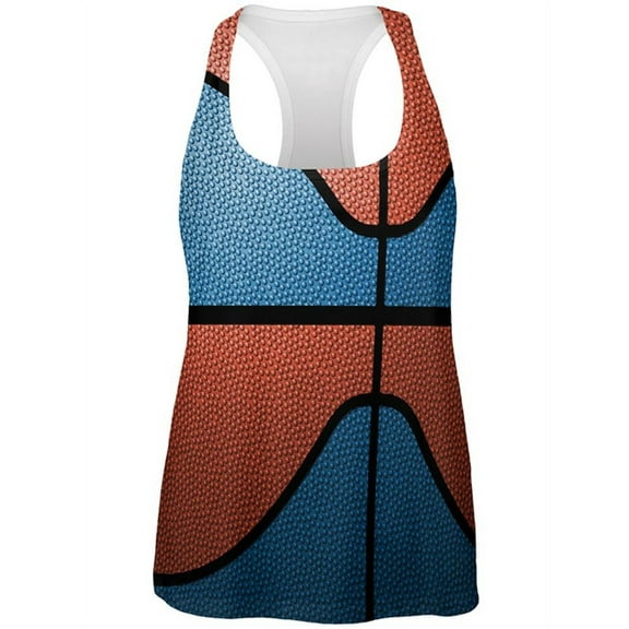Championship Basketball Blue and Orange All Over Womens Work Out Tank Top Multi LG