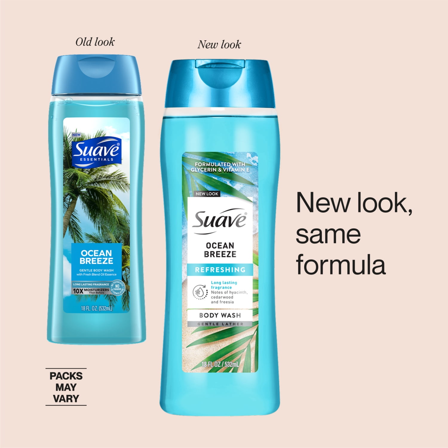 (4 pack) Suave Ocean Breeze Moisturizing Body Wash with Glycerin & Vitamin E, 18 FL OZ