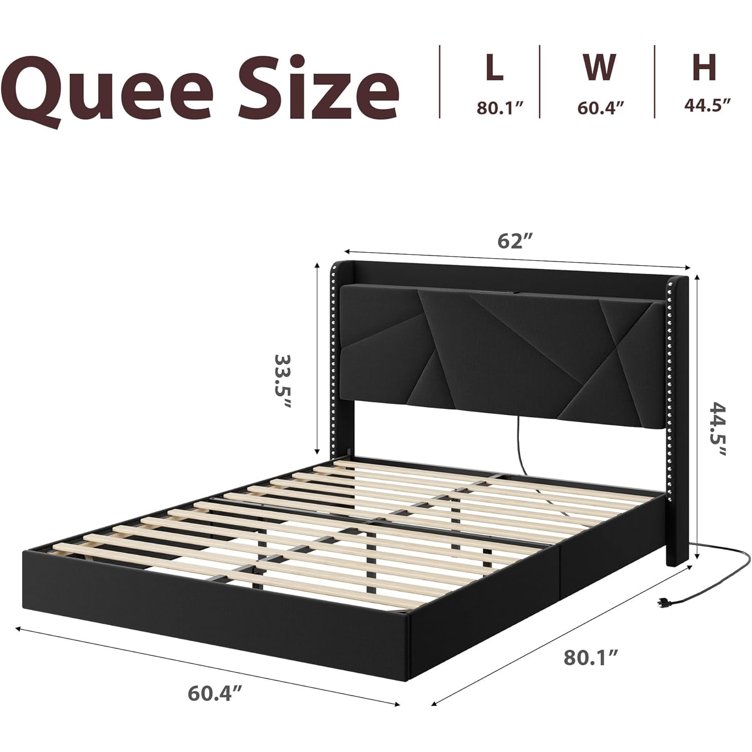 Shininglove Queen Size Upholstered Floating Bed Frame with RGB LED Lights & Charging Station, No Box Spring Needed (Beige)