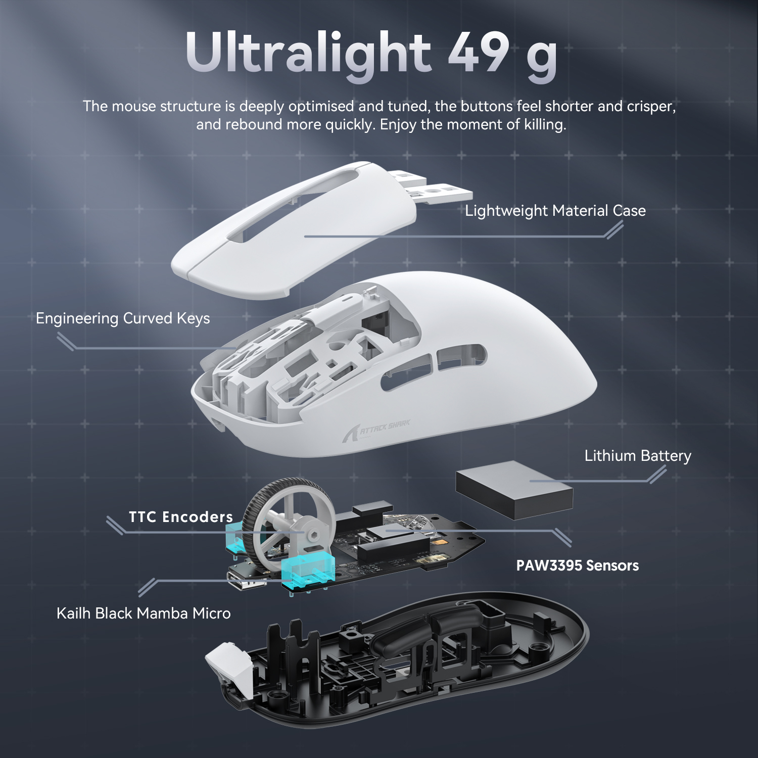 Attack Shark X3 49g Superlight Gaming Mouse, PAW3395 Sensor photo 4