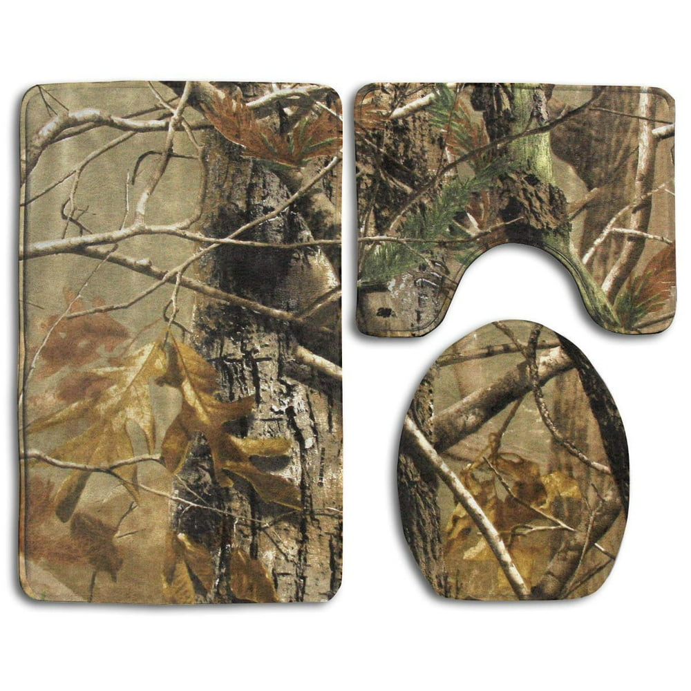 GOHAO Realtree Camouflage Camo 3 Piece Bathroom Rugs Set Bath Rug