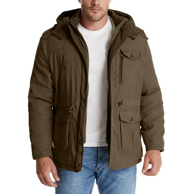 EGNMCR Men's Fleece Jacket Winter Warm Outdoor Fuzzy Hooded Drawstring Zip Up Puffer Jackets with Pockets Casual Thicken Solid Color Patchwork Windproof Hiking Mountain Jacket & Coats