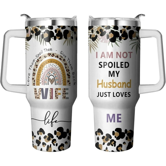 40 Oz Wifey Tumbler with Handle and Straw, Wifey Cups from Husband Gifts, Double Wall Stainless Steel Wife Coffee Mug, Wife Gifts Ideas for Birthday, Mothers Day, Anniversary Wedding