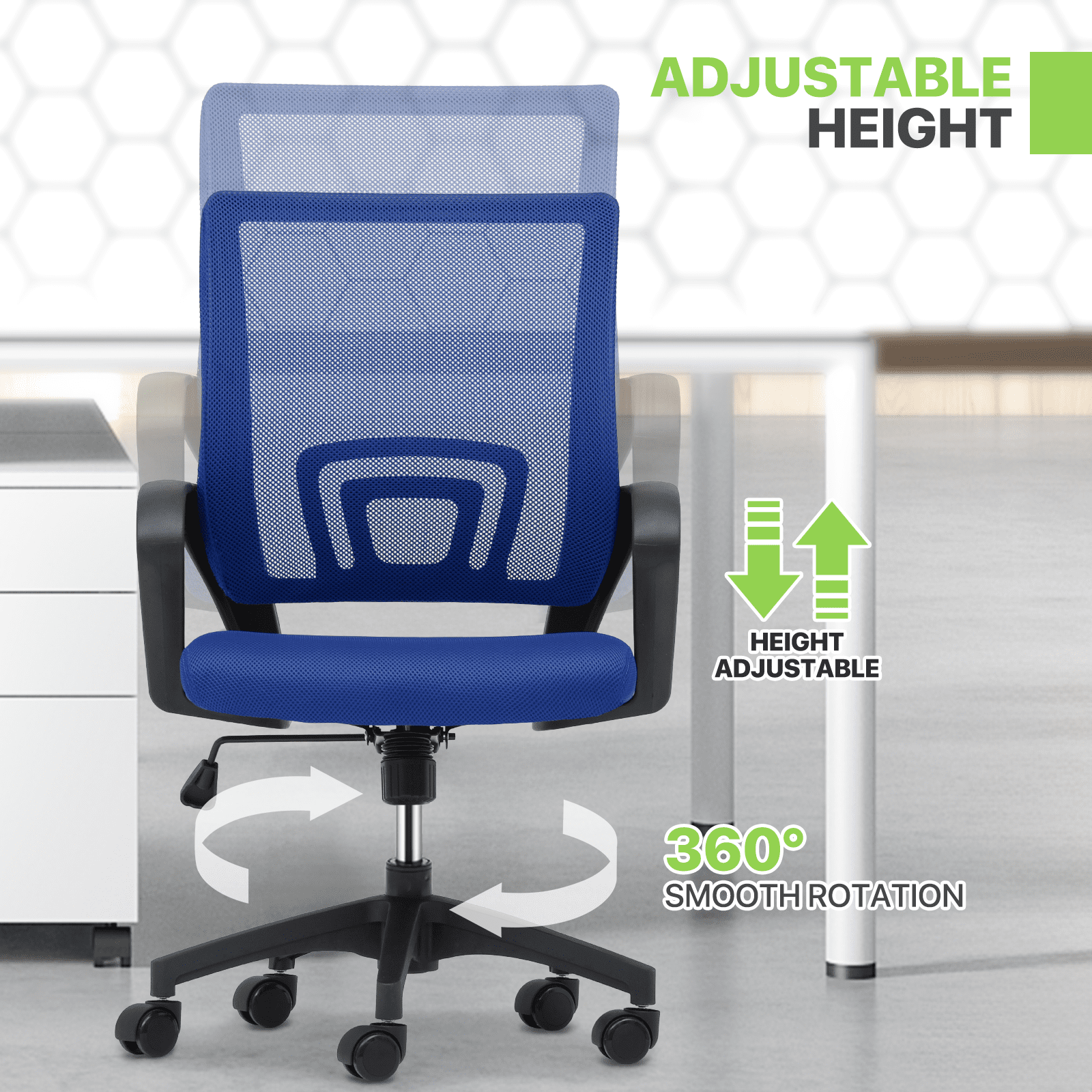 Magshion Set of 2 Office Chairs Mid Back Swivel Desk Chairs, Height Adjustable Ergonomic Mesh Computer Chairs with Armrest & Lumbar Support, Navy Blue