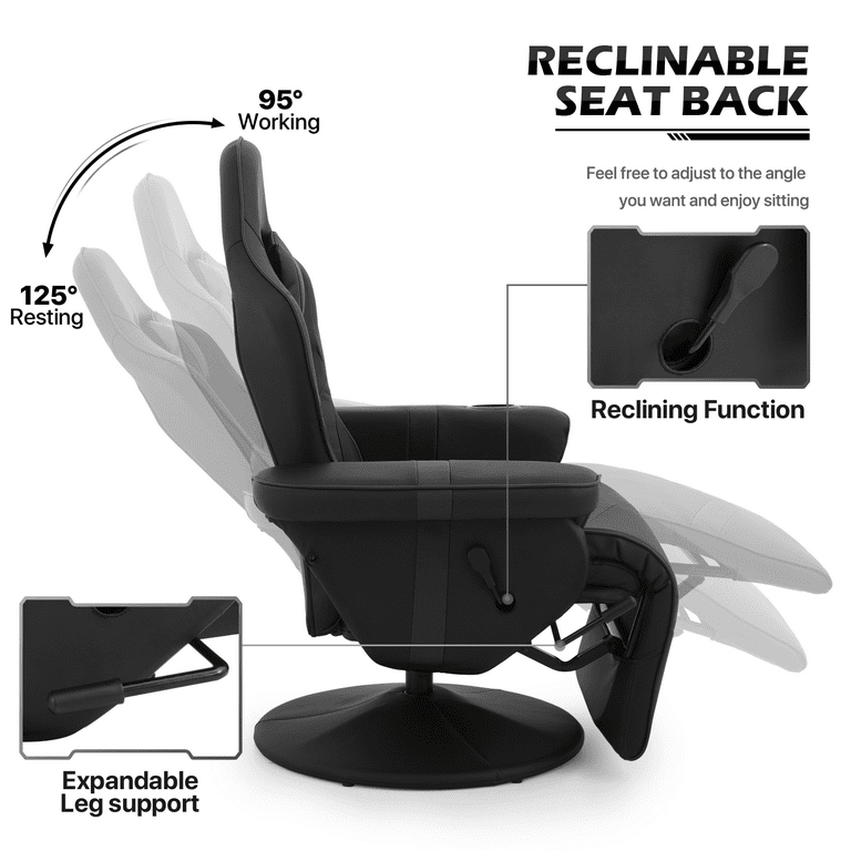 Racing Style Reclining Gaming Chair, Computer Recliner Chair with Lumbar  Support, Footrest and Cup Holder, Black/