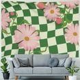 thumbnail image 4 of PRATYUS  Green 1960 Vintage Flowers Fabric Wall Hanging Retro Pastel Abstract Tapestry 60S 70S Floral Hippie Aesthetic White Green Plaid Home Decor Art for Living Room Dorm 60x50inch, 4 of 6
