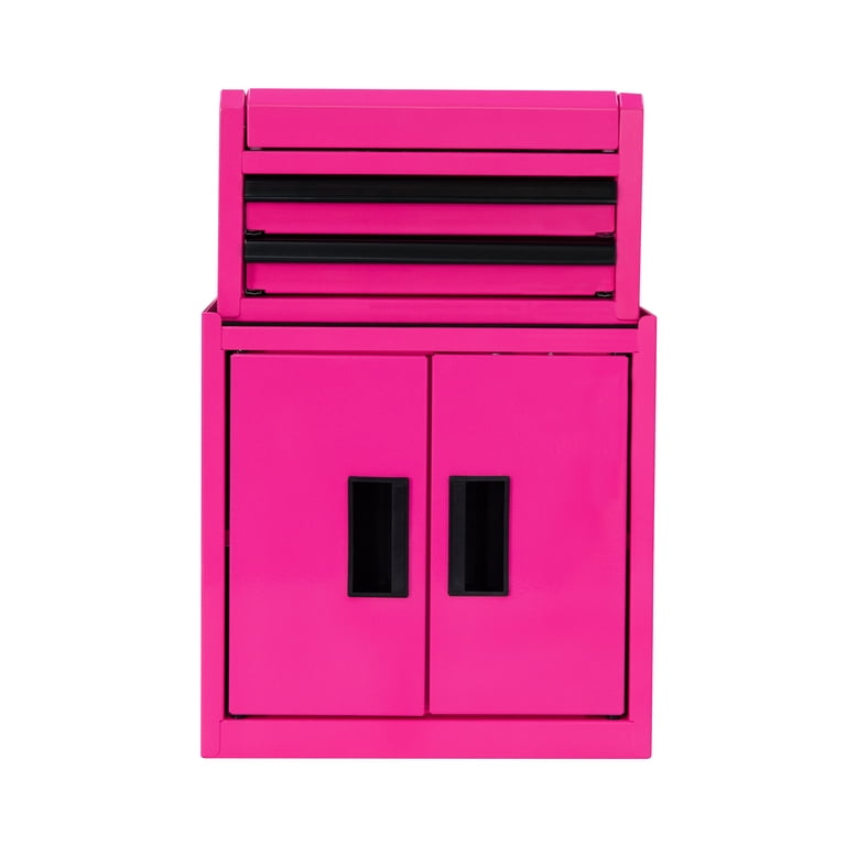 Hyper Tough Mini Tool Cabinet, 11.6 in, Steel, Pink, Double Doors
