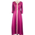 thumbnail image 3 of FYMNSI Womens Ethnic Bead Abaya Evening Dress Long Sleeve V-neck Eid Dress Moroccan Kaftan Muslim Maxi Dress M Rose, 3 of 9